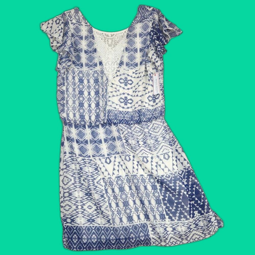 New Bisou Bisou Women's Blue and White Dress Size 6  Colquette Fairy Preppy Boho